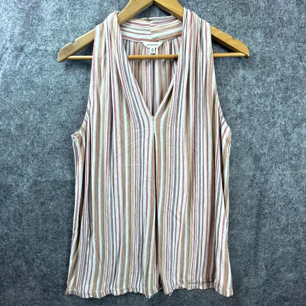 Max Studio Top Womens‎ Medium Brown Tan Flowy Retro Boho Stretch